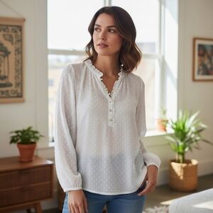 XL Lilly Pulitzer White Sheer Popover Ruffled Neckline